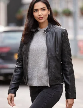 Kore' Real Leather Biker Jacket - Black - Size: 22 - Ashwood Leather - FashionsVida