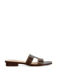 Leather Block Heel Sliders Brown female