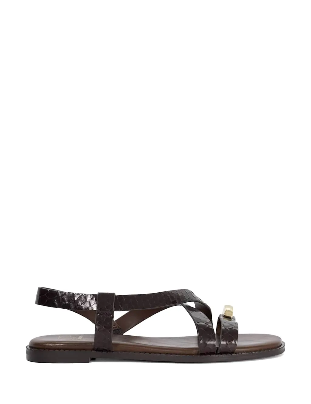 Leather Ankle Strap Flat Sandals Brown female - Dune london - FashionsVida