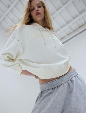 Hoodie mit Nietenstickerei Ecru XS