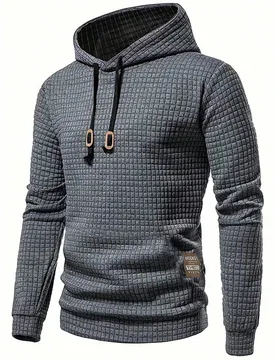 Sudadera con capucha de textura sólida para hombres con cordón, para otoño, parte superior de manga larga - Shein - FashionsVida
