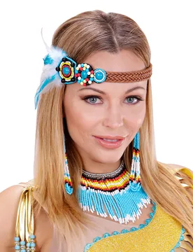 Indianer-Schmuck Set mit Perlen und Federn für Damen 3-teilig bunt - female - Widmann - FashionsVida