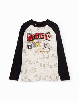 Camiseta Mickey Mouse, Algodon, Blanco, 3/4