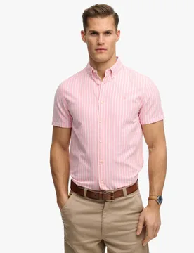 Relaxed Fit Striped Short Sleeve Oxford Shirt Pink Mix male - Superdry & Co - FashionsVida