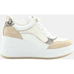 Sneakers cuña emmy de mujer de piel y mix de prints con serpiente