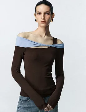 Color Blocking T Shirts For Women Aesthetic Clothes Single Shoulder Crop Top Long Sleeve Y2k Accessories Slim Fit Ropa De Mujer - Aliexpress - FashionsVida