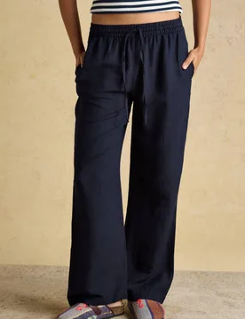 Linen Blend Wide Leg Trousers Navy female - Joules - FashionsVida