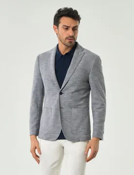 Blazer blu in maglia di cotone e lino micro armatura - MANUEL RITZ - FashionsVida