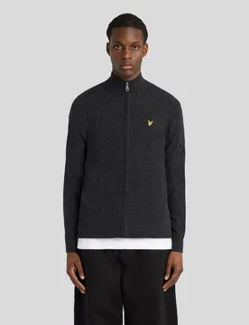 Men's Lambswool Blend Zip Through Cardigan in Jet Black Marl - Lyle & Scott - FashionsVida