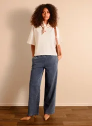 Draw String Wide Leg Denim Trousers - S / MID DENIM - female