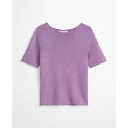 Jersey de mujer regular de manga corta de una mezcla de algodón orgánico y lino