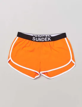 Short copricostume arancione con profilo bianco elastico nero e logo jacquard 10-16 anni - Sundek - FashionsVida