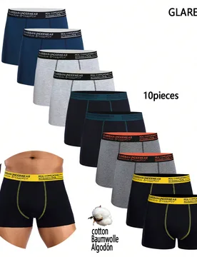 Paquete de 10 unidades de calzoncillos Boxer de algodón para hombre, bragas masculinas, marca de ropa interior y ropa interior para hombre, conjunto - Shein - FashionsVida