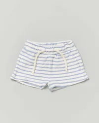 Short Lil'Atelier in maglia di cotone a righe avorio e azzurre