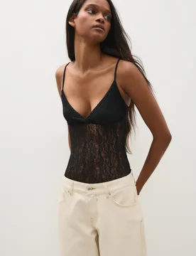 Body Dentelle À Bretelles M Noir - Bershka - FashionsVida