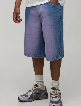Herren Normal Geschnittene Getönte Denim-Shorts Light Blue Größe 32 - boohooMAN - FashionsVida
