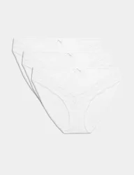 Pack Jasmine Lace Trim High Leg Knickers White female