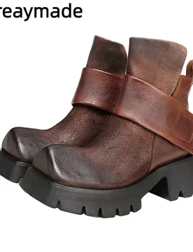 Careaymade-Genuine leather Women's boots Retro Fire Burnt Cowhide Winter/Spring Boots Slimming Big head thick bottom Short Boots - Aliexpress - FashionsVida