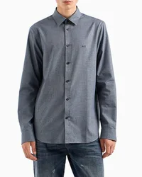 Camicia blu micro pied de poule in puro cotone