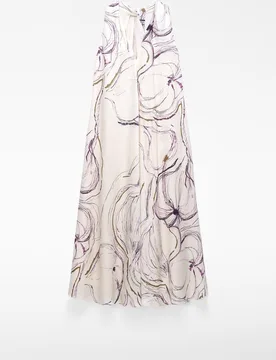 Vestido midi estampado con escote pico - Adolfo Dominguez - FashionsVida