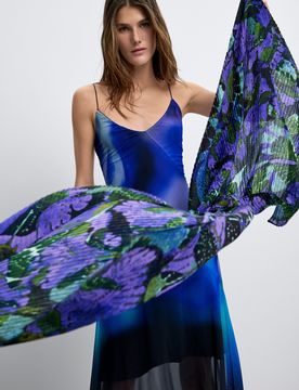 Foulard plissé long M. C. Lacroix, Polyester, Vert, U