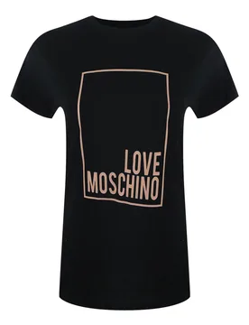 Womens Love Pink Box Logo Black T-Shirt Cotton - Size Large - Moschino - FashionsVida