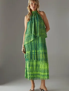 Women's Chiffon Halter Ruffle Layer Maxi Dress in Green Size: 8 - Green - Size: 8 - Warehouse - FashionsVida