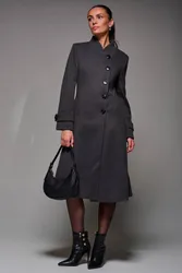 Women's Asymmetric Button Detail Fit & Flare Coat in Dark Grey Size: 14 - Dark Grey - Size: 14
