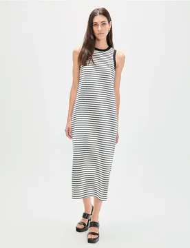 Vestido midi de rayas con rib a contraste - Lola Casademunt - FashionsVida