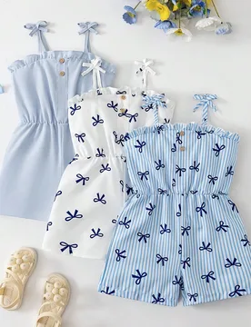 Mono de tirantes con volantes y lazo decorativo en los hombros para niña - Shein - FashionsVida