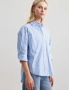 Longbluse Streifen Blau 36 - Seidensticker.com - FashionsVida