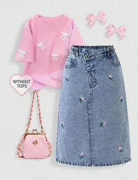 Falda vaquera recta larga de cintura alta con ajuste ceñido, con bordado de flores, estilo retro americano y japonés de calle alta, para uso diario - Shein - FashionsVida