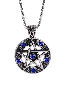 European and American retro personalized men's pentagram studded sapphire stainless steel pendant necklace - Aliexpress - FashionsVida