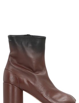 Leather Ankle Boots with Inner Zip and Cylindrical Heel
