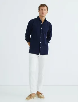 Pantalón hombre chino regular fit algodón strech liso azul marino - Mirto - FashionsVida