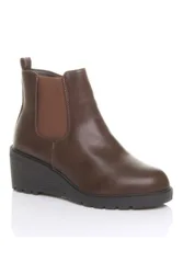 High Wedge Heel Ankle Chelsea Boots - Brown - Size: 7