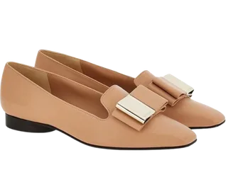 Ferragamo Leda Camel Leather Bow Detail Loafers