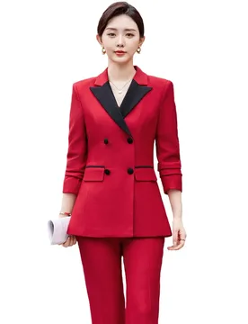 Elegant Red Black Women Pant Suit Office Ladies Female Business Work Wear 2 Piece Set Formal Blazer Jacket And Trouser - Aliexpress - FashionsVida