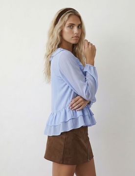 Blusa con volant e laccetti - blu pallido