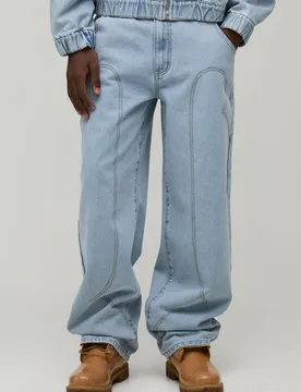 Mens Vintage Wash Western Detail Relaxed Jeans - Blue Cotton - Size 28 Regular - boohooMAN - FashionsVida