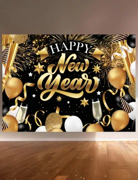 Fotohintergrund Happy New Year Schwarz Gold 220 x 150 cm - FIESTAS GUIRCA, S.L. - FashionsVida