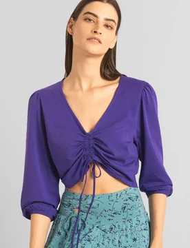 Women's Ruched Long Sleeve Crop Top in Purple Size: 10 - Purple - Size: 10 - Enorsia - FashionsVida