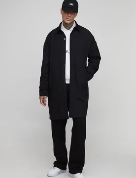 Men's Tall Crinkle Oversized Mac Black Size Small Black S - boohooMAN - FashionsVida