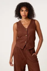 Women's Brown Sleeveless Slip On V-neck Top Size: Medium - Brown - Size: M