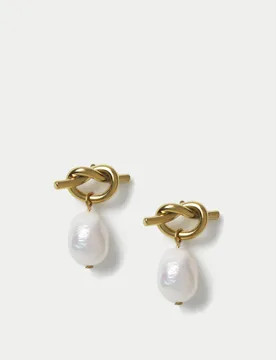 Fresh Water Pearl Knot Drop Earrings Gold female - Autograph - FashionsVida
