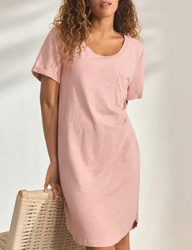 Vestido casual de mujer con decoración de bolsillo y manga corta, ropa de estar en casa de verano - Shein - FashionsVida