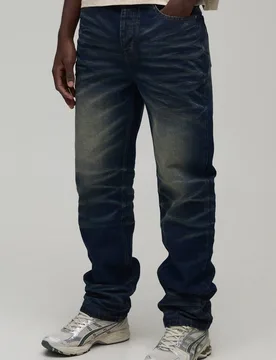 Men's Straight Rigid Acid Wash Denim Jeans Antique Wash Size 32R Antique Wash 32R - boohooMAN - FashionsVida