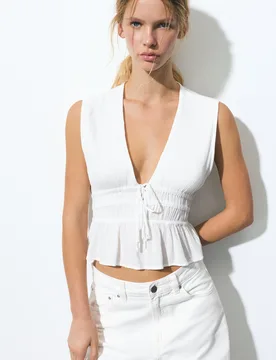 Crepe Top With Tie Details (Size: ) - Pull&bear - FashionsVida