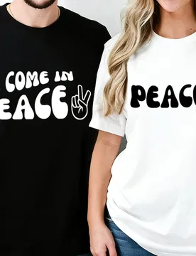 Peace/I Come in Peace Print Couple T-shirts Fun Letter Pattern Women Men Tshirts His and Hers Lovers Matching Tees Gifts - Aliexpress - FashionsVida