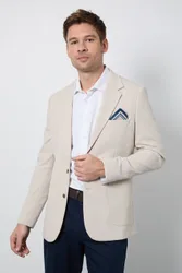 Men's Neutral Pique Patch Pocket Slim Fit Blazer Size: 38S - Neutral - Size: 38S